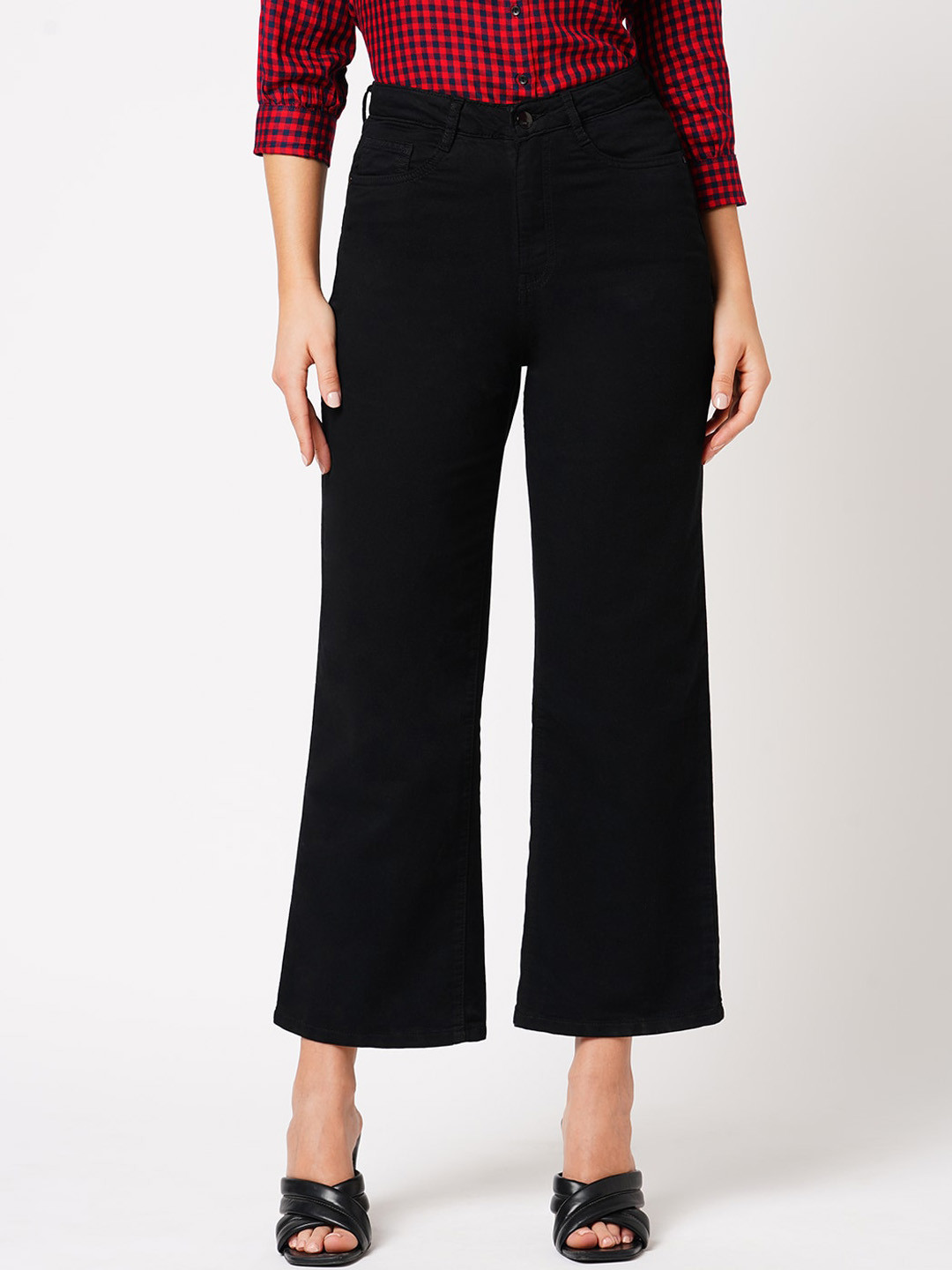 

Kraus Jeans Women Straight Fit High-Rise Cotton Jeans, Black