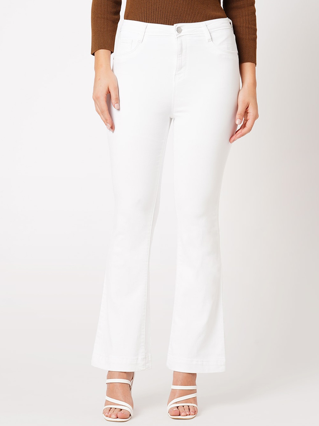 

Kraus Jeans Women Flared High-Rise Cotton Jeans, White