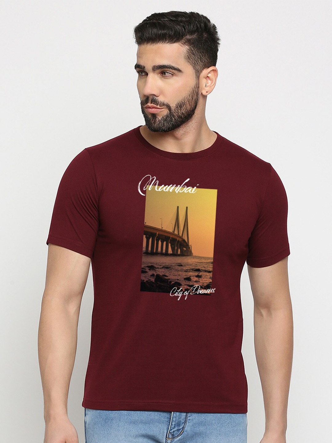 

MOD ECRU Graphic Printed Cotton T-shirt, Maroon