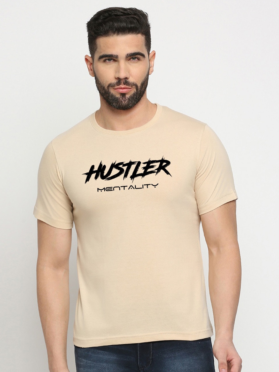 

MOD ECRU Typography Printed Cotton T-shirt, Cream