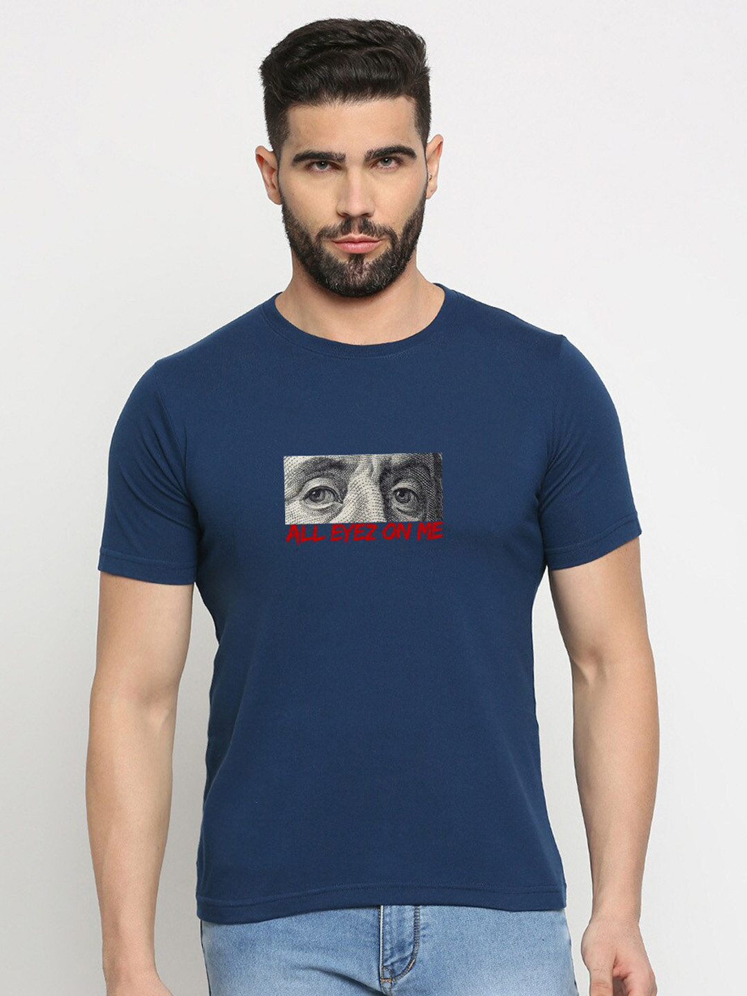 

MOD ECRU Graphic Printed Cotton T-shirt, Blue