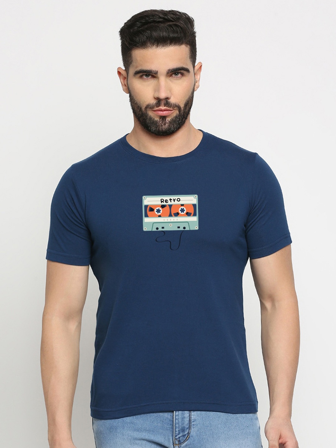 MOD ECRU Graphic Printed Cotton T-shirt, Blue