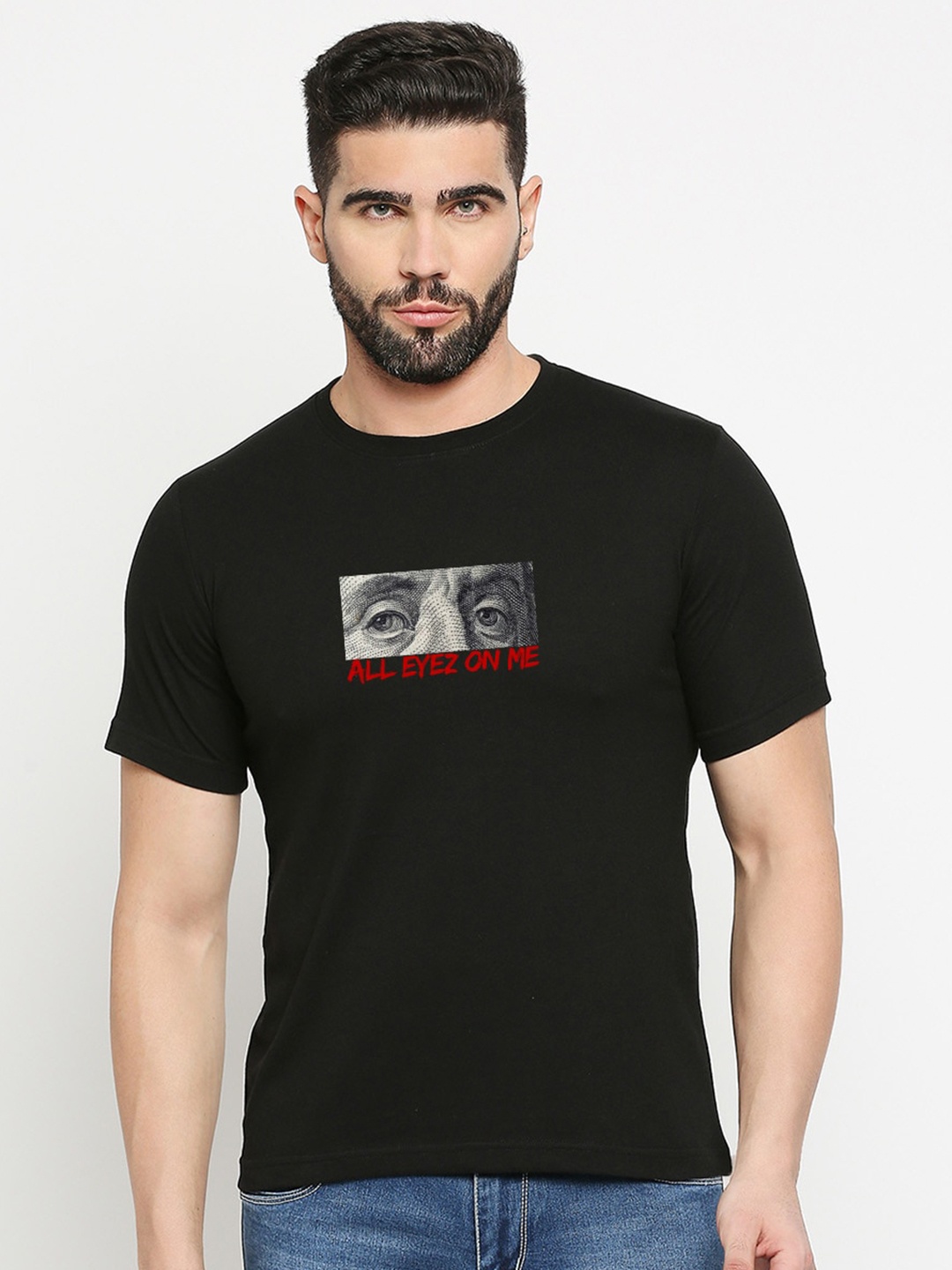 

MOD ECRU Graphic Printed Cotton T-shirt, Black