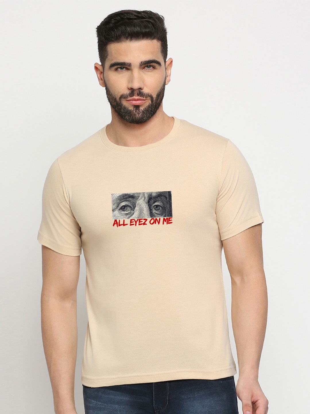 

MOD ECRU Graphic Printed Cotton T-shirt, Cream
