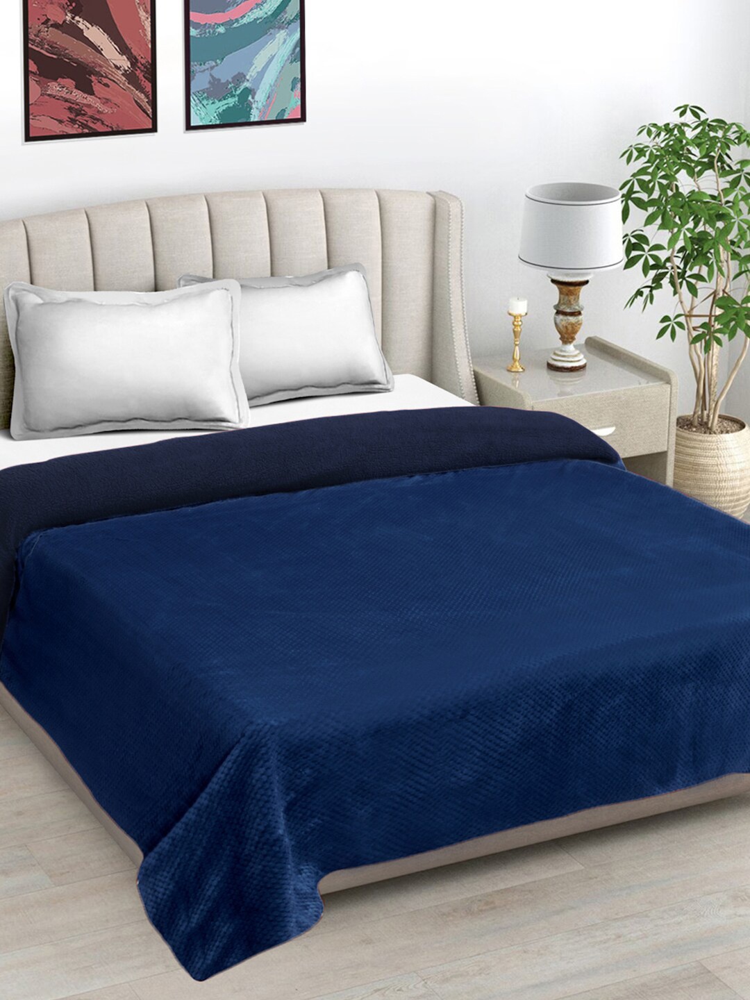 

FABINALIV Blue Geometric Woollen Mild Winter 450 GSM Double Bed Comforter