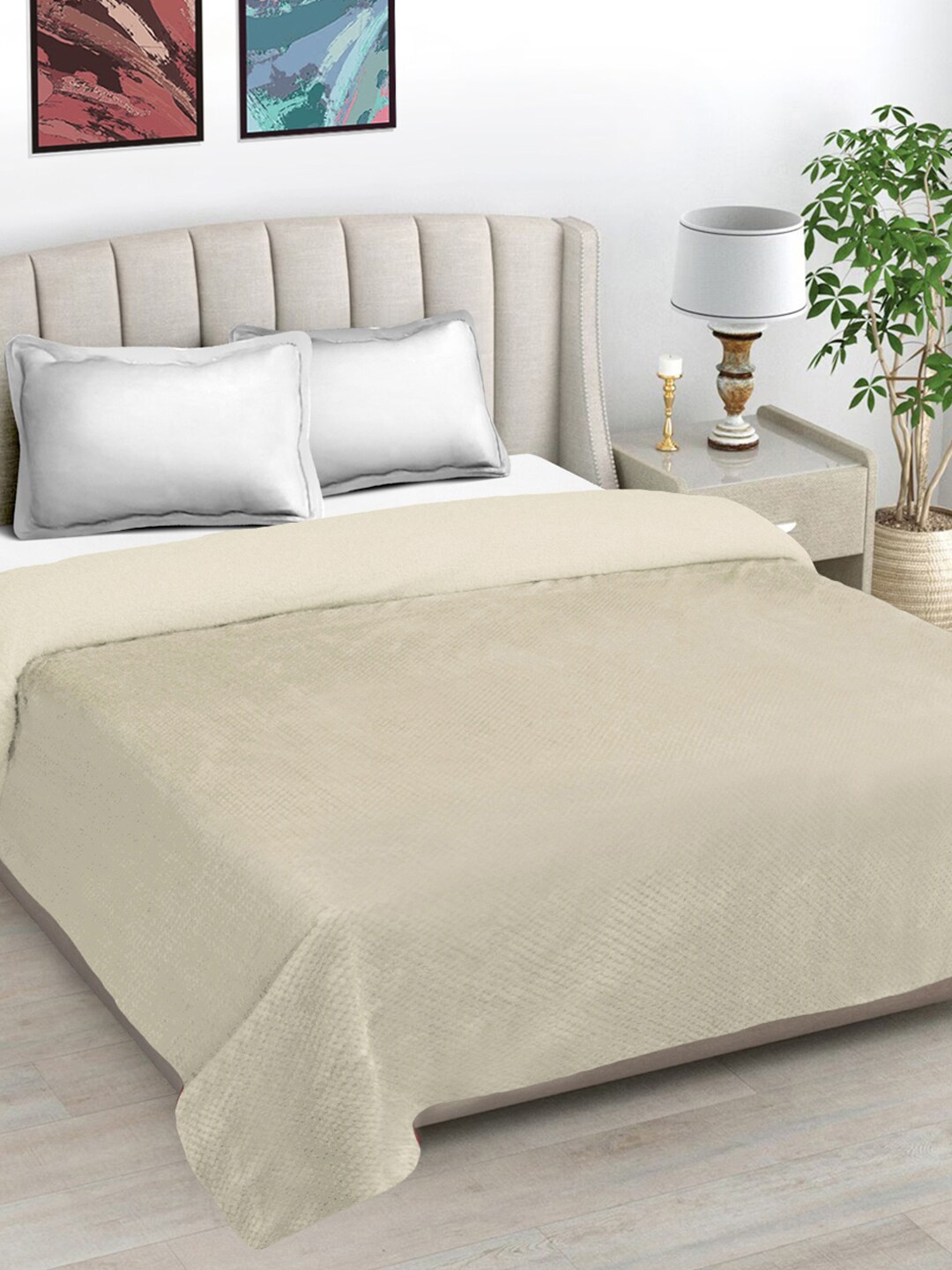 

FABINALIV Cream Geometric Woollen Mild Winter 450 GSM Double Bed Comforter