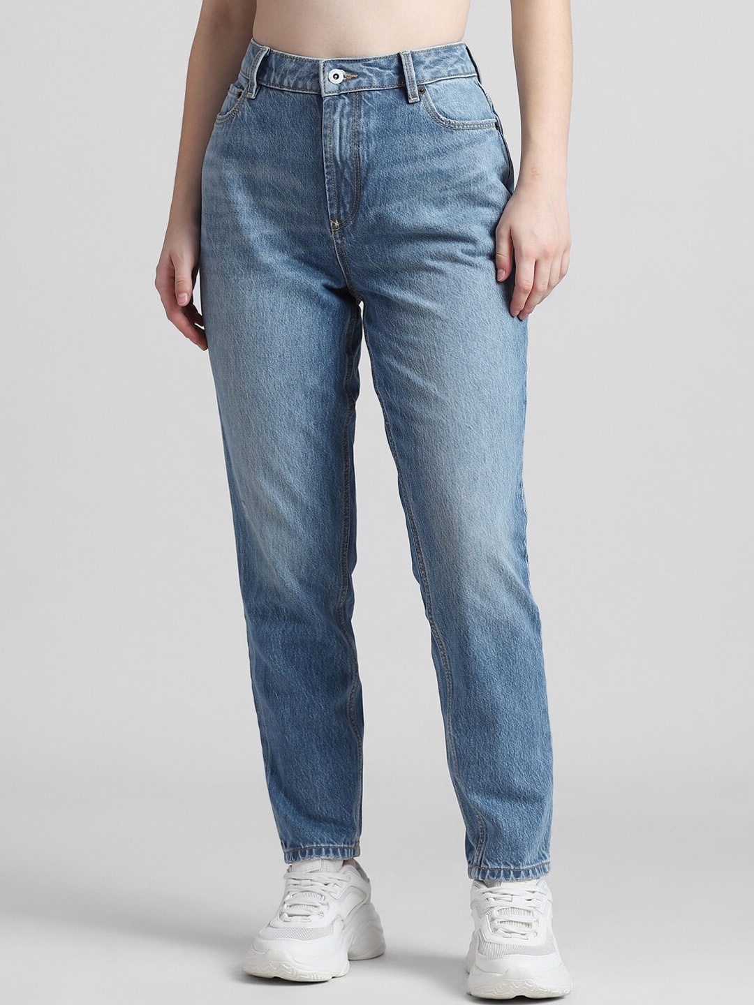 

ONLY Women Slouchy Fit High-Rise Clean Look Heavy Fade Pure Cotton Jeans, Blue