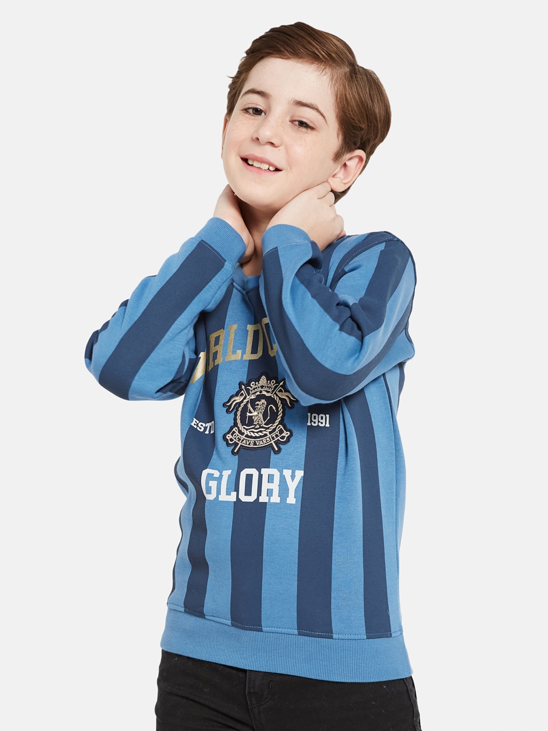 

Octave Boys Striped Round Neck Fleece Pullover Sweatshirt, Blue