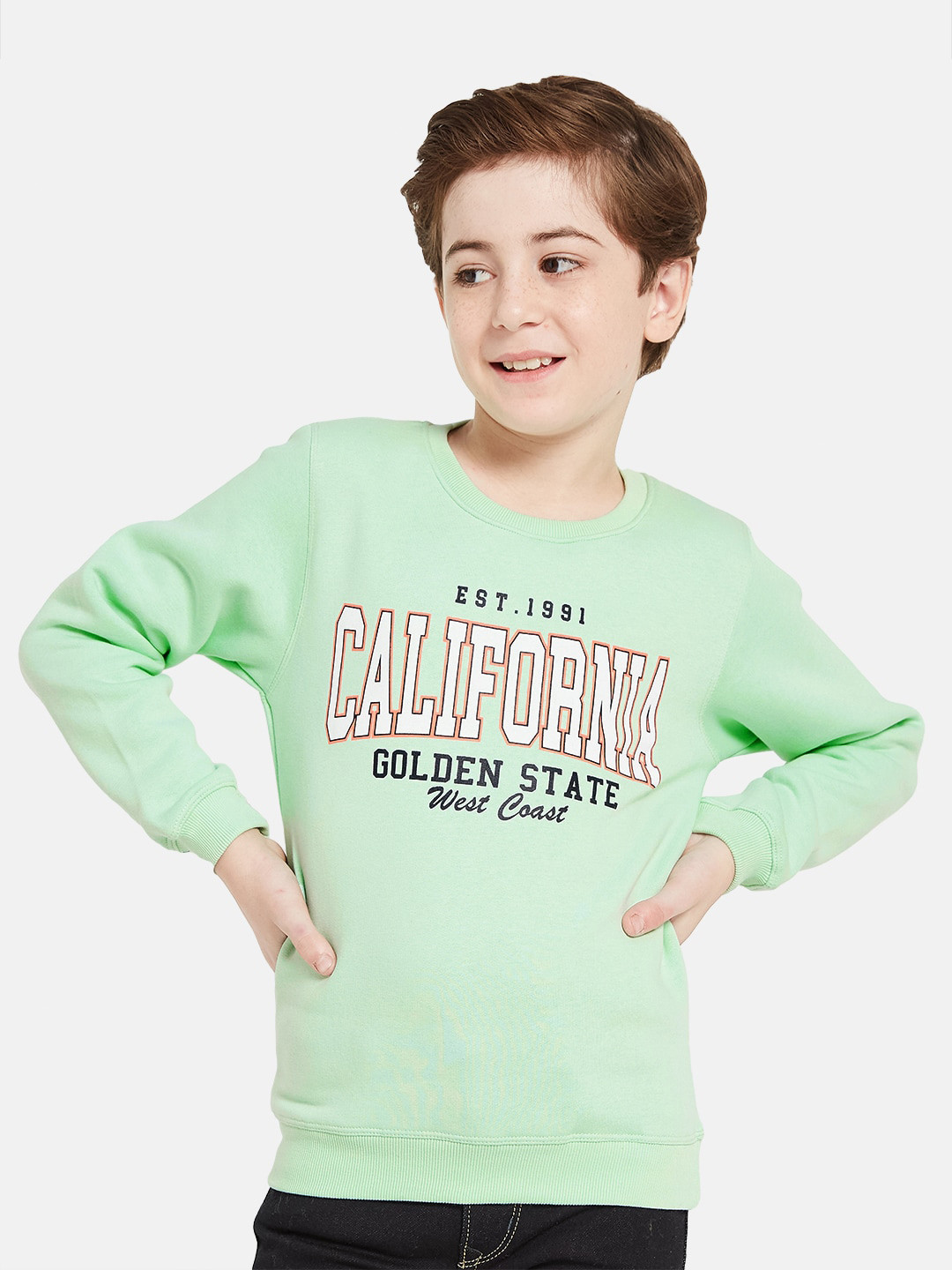 

Octave Boys Typography Printed Fleece Sweatshirt, Green