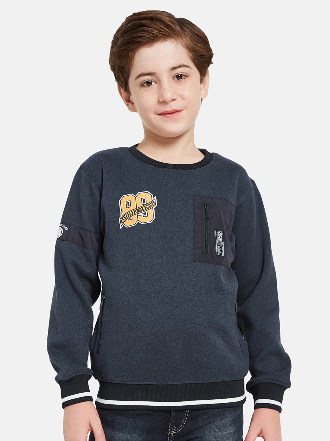 

Octave Boys Typography Printed Fleece Sweatshirt, Navy blue