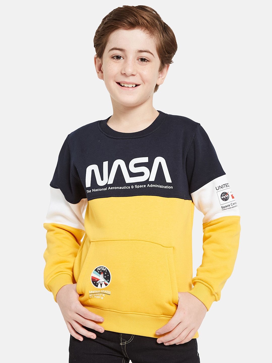 

Octave Boys Colourblocked Round Neck Fleece Pullover Sweatshirt, Yellow