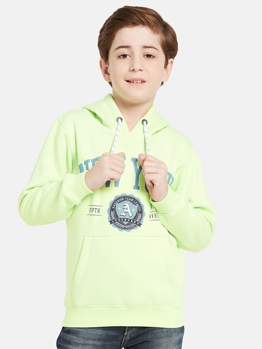 

Octave Boys Typography Printed Hooded Fleece Pullover Sweatshirt, Green