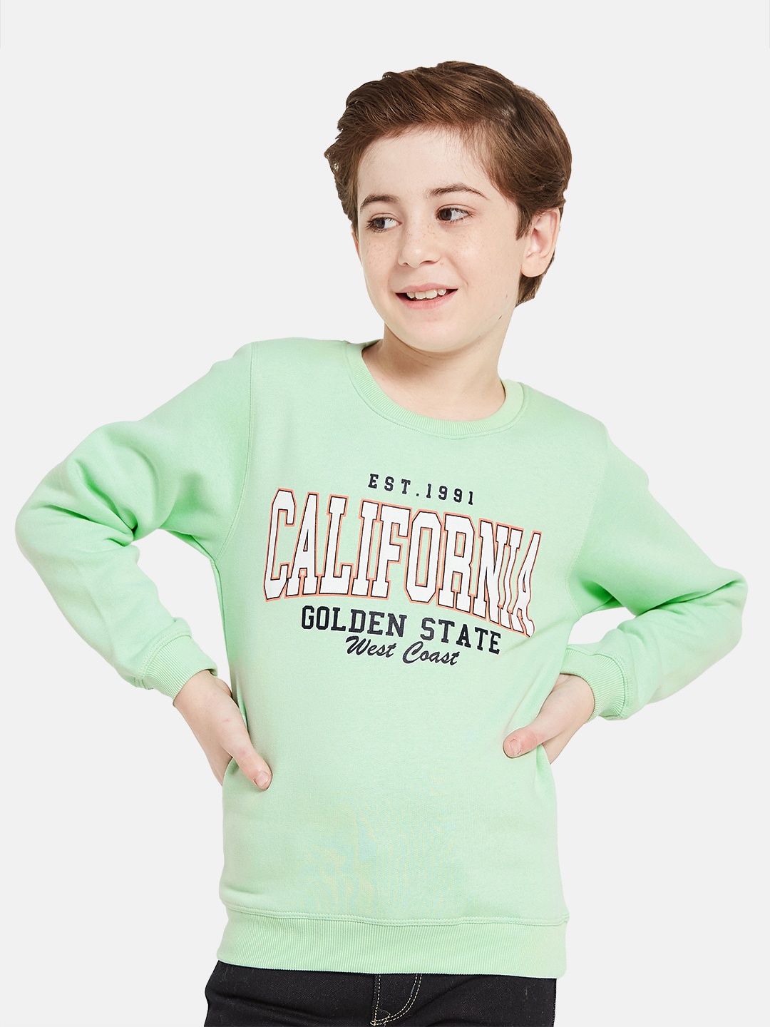 

Octave Boys Typography Printed Fleece Pullover Sweatshirt, Green