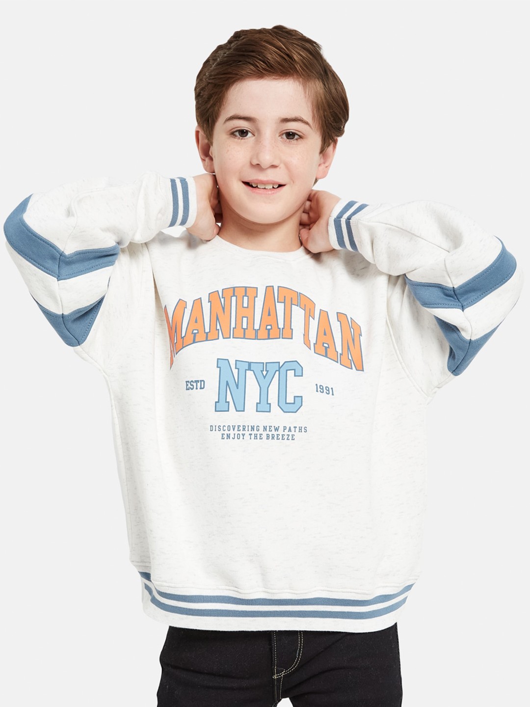 

Octave Boys Typography Printed Fleece Pullover, White