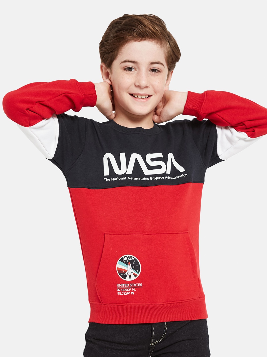 

Octave Boys Typography Printed Fleece Pullover Sweatshirt, Red