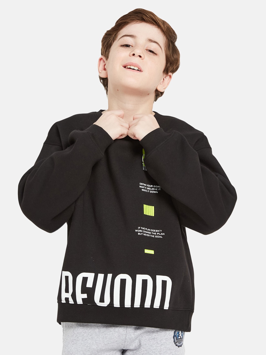 

Octave Boys Typography Printed Round Neck Fleece Pullover Sweatshirt, Black