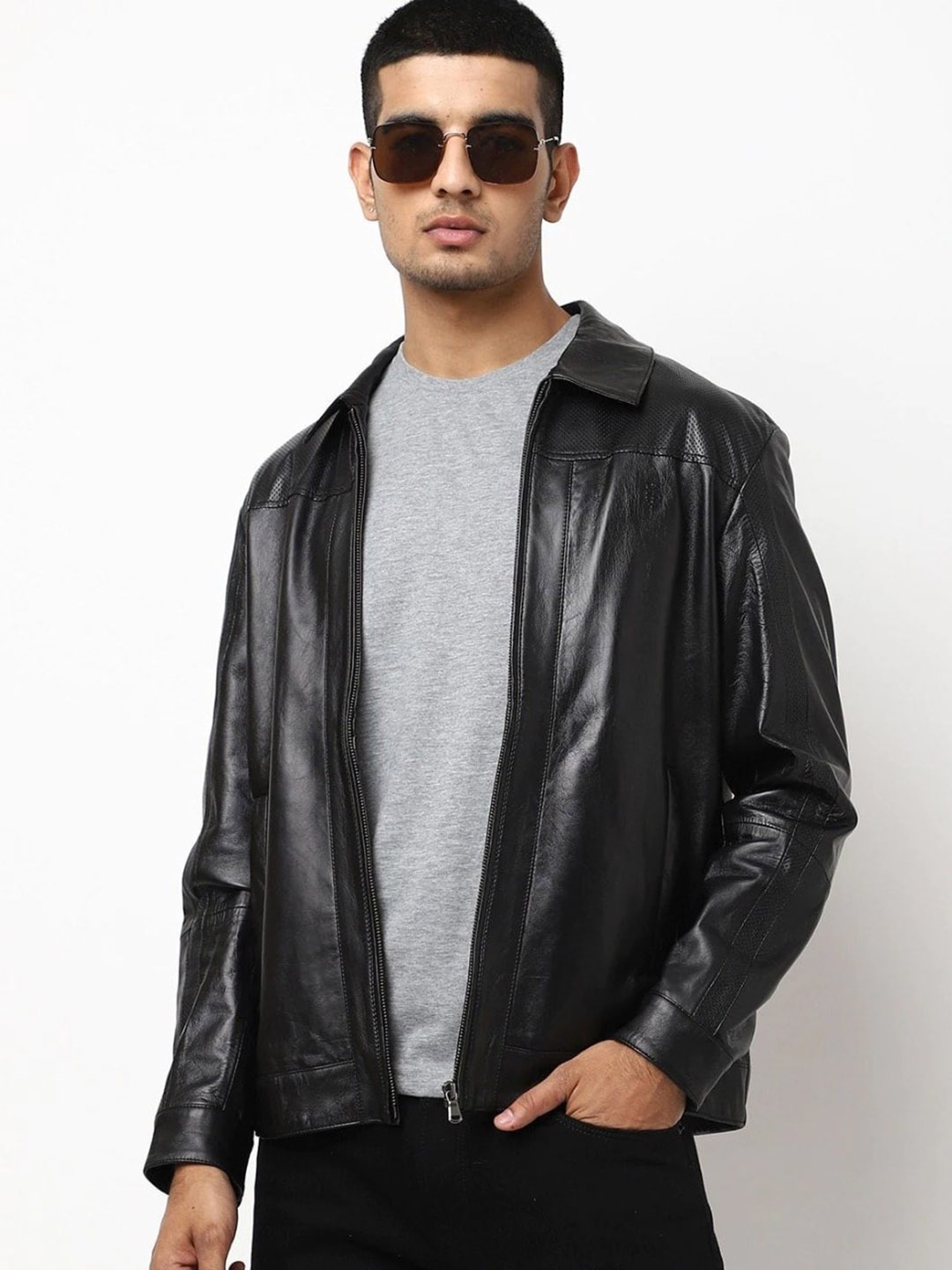 

Tortoise Lightweight Leather Bomber Jacket, Black