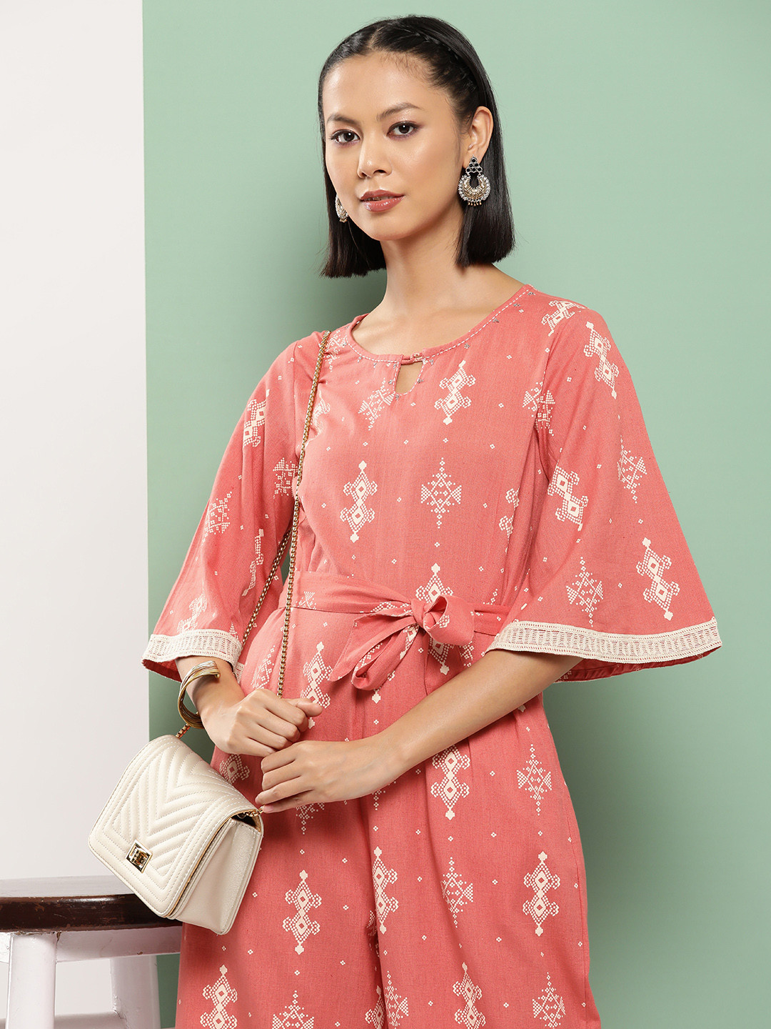 

Juniper Printed Waist Tie-Ups Basic Jumpsuit, Peach