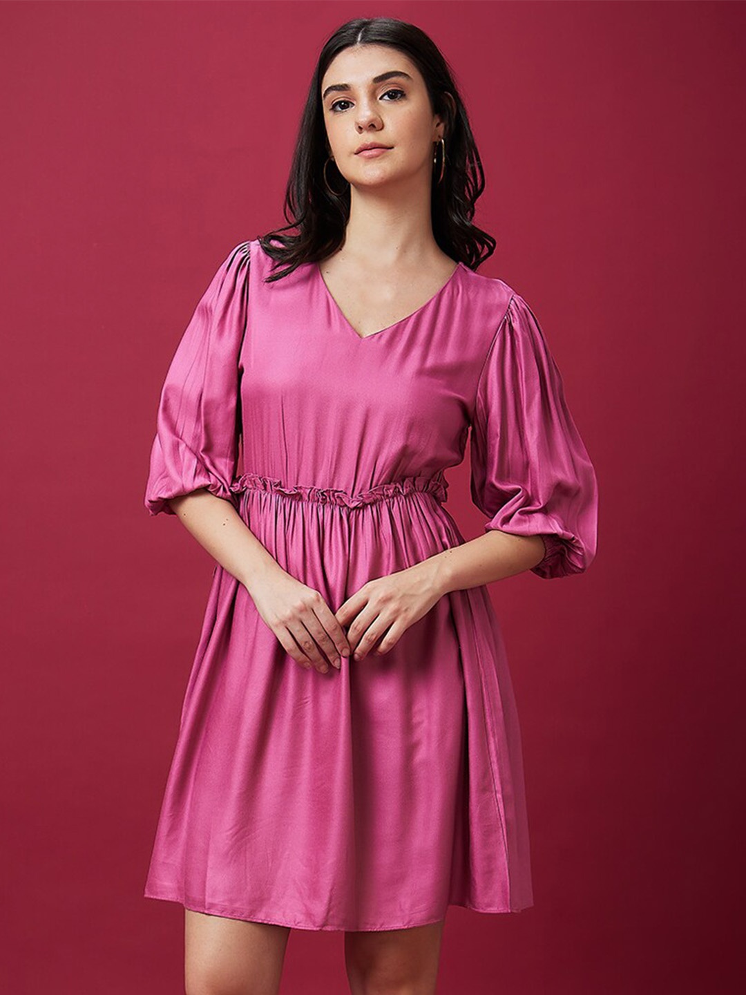 

Globus Pink V-Neck Fit & Flare Dress