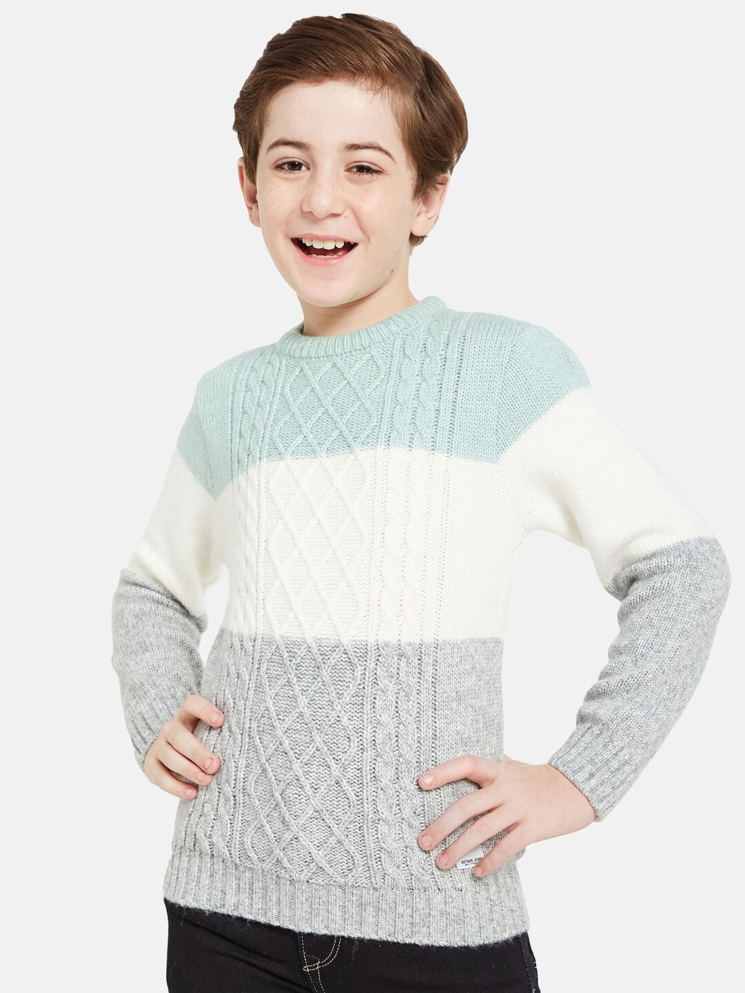 

Octave Boys Cable Knitted Round Neck Pullover Sweater, Blue