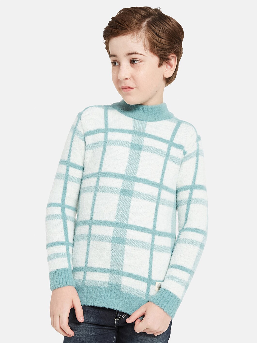 

Octave Boys Checked Mock Neck Pullover, Blue