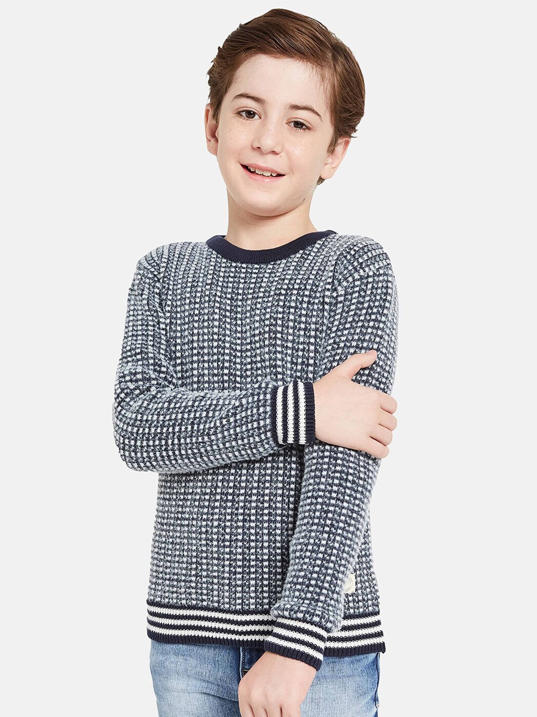 

Octave Boys Checked Cotton Pullover, Navy blue