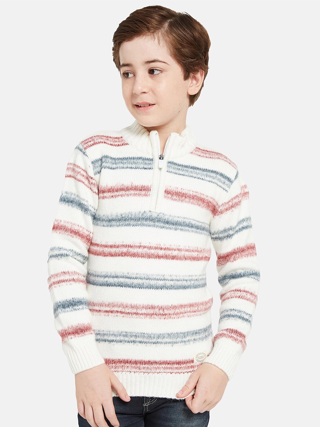 

Octave Boys Striped Mock Collar Acrylic Pullover, White