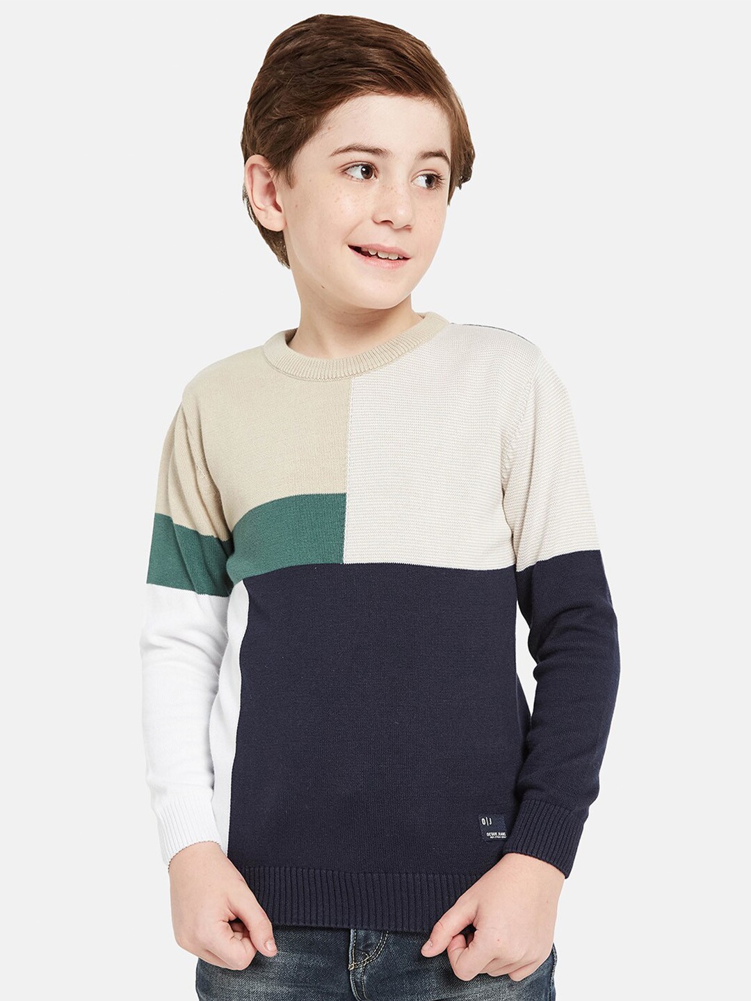 

Octave Boys Colourblocked Round Neck Cotton Pullover, Cream