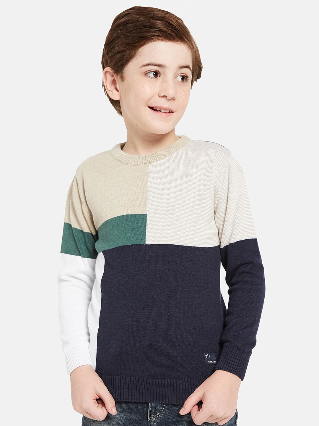 

Octave Boys Colourblocked Round Neck Pullover Sweater, Cream