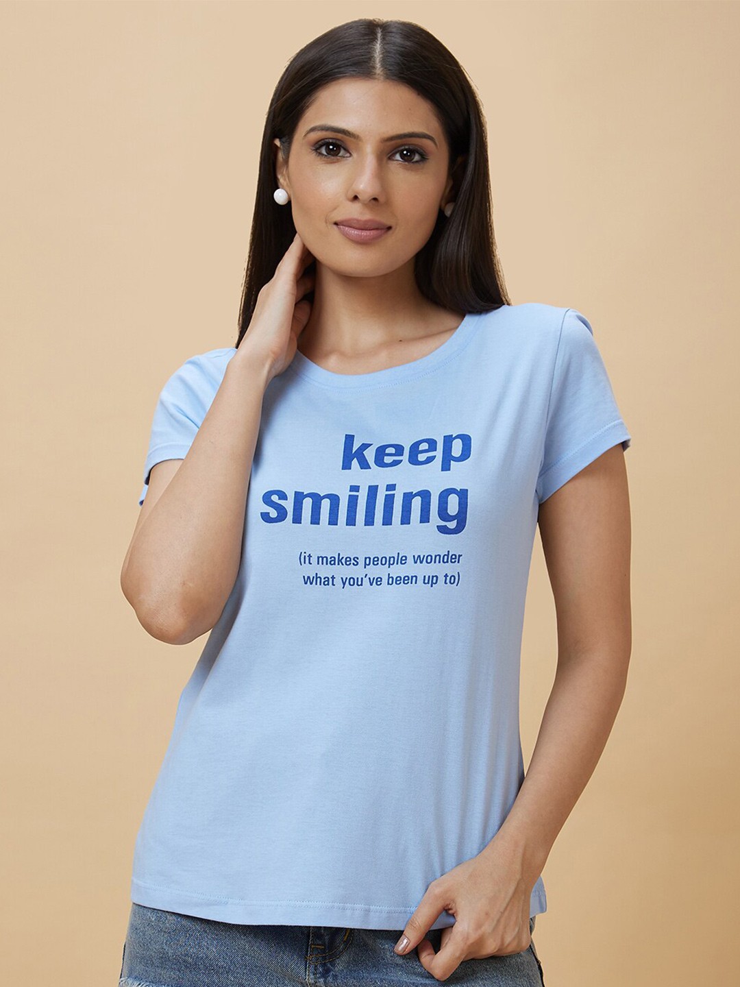 

Globus Blue Typography Printed Pure Cotton T-shirt