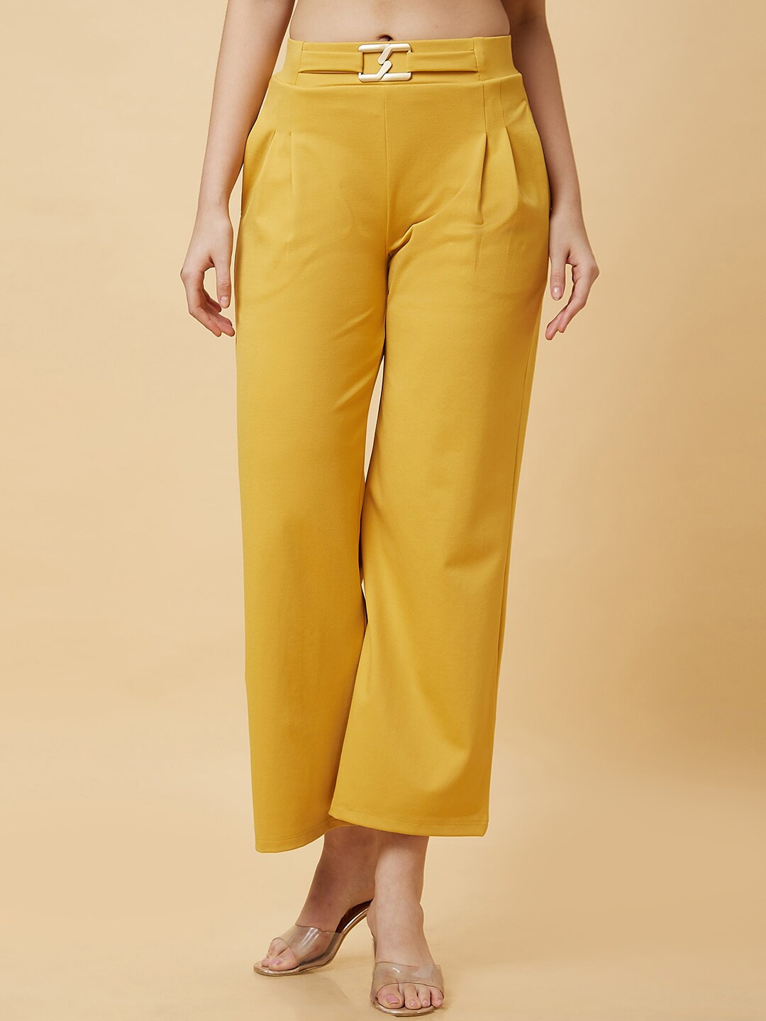 

Globus Women Loose Fit High-Rise Pleated Trousers, Mustard