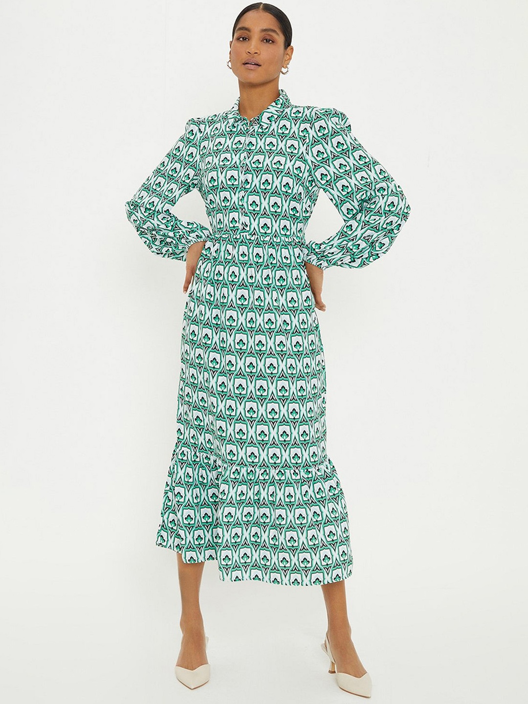 

DOROTHY PERKINS Printed Midi Shirt Dress, Green