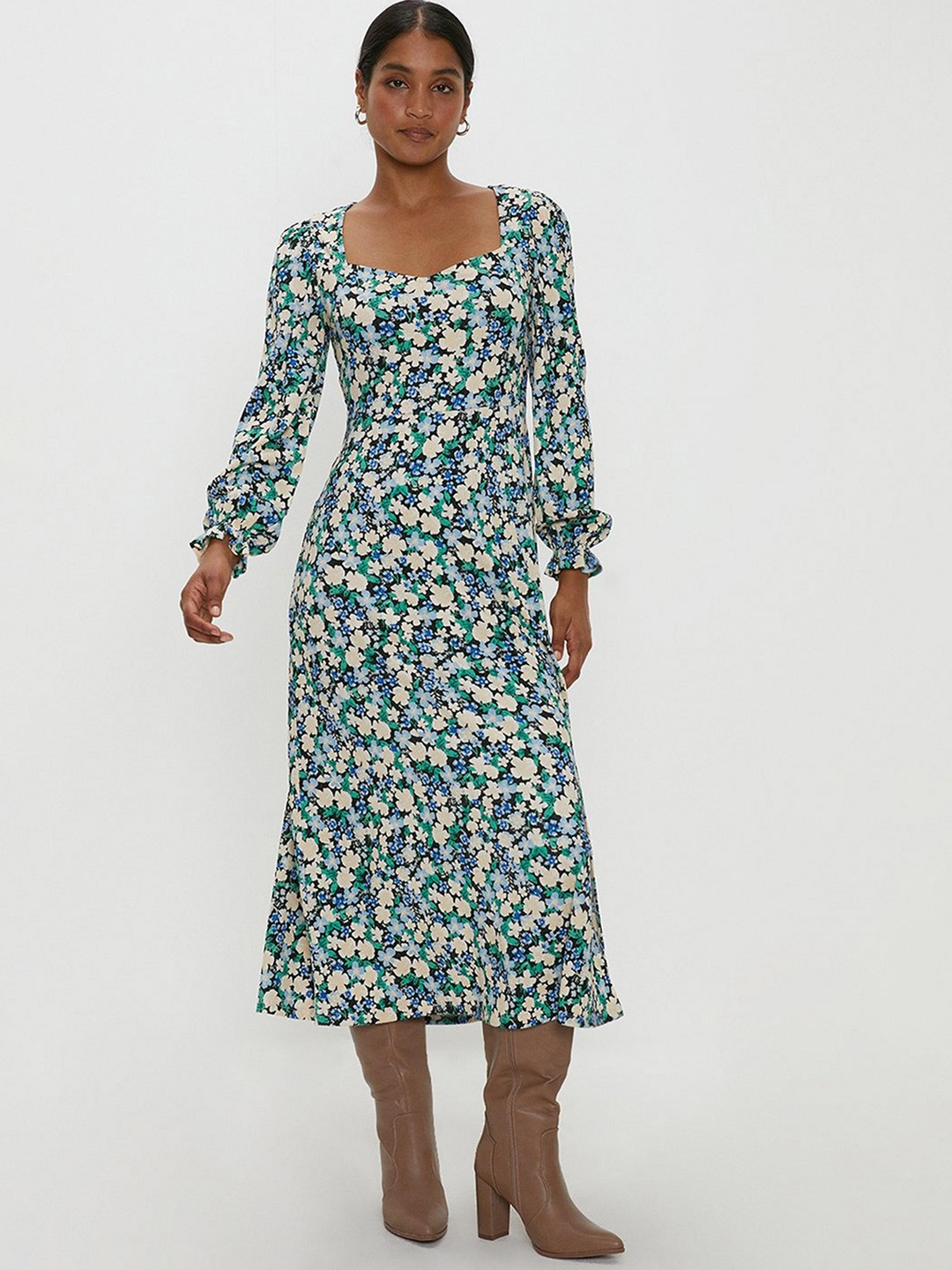 

DOROTHY PERKINS Floral Print A-Line Midi Dress, Black