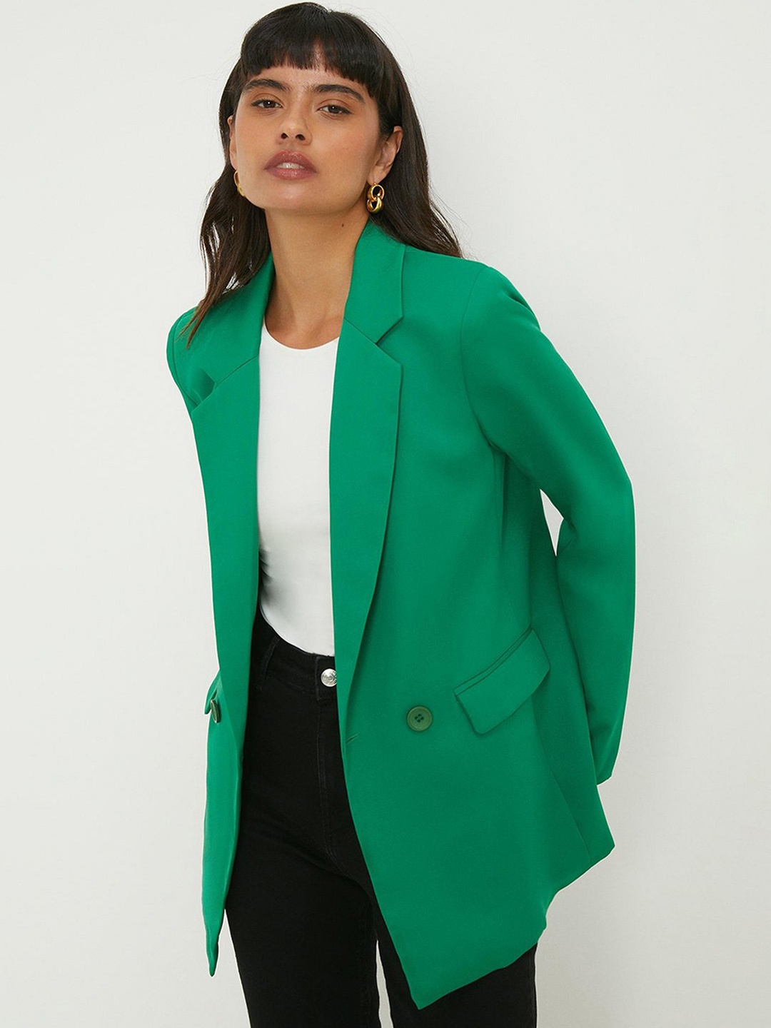 

DOROTHY PERKINS Notched Lapel Longline Double Breasted Blazer, Green