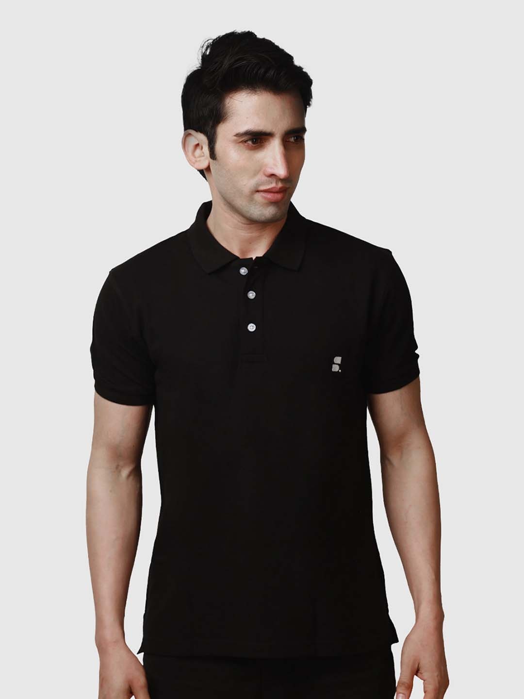 

SUMISO Polo Collar Cotton T-shirt, Black