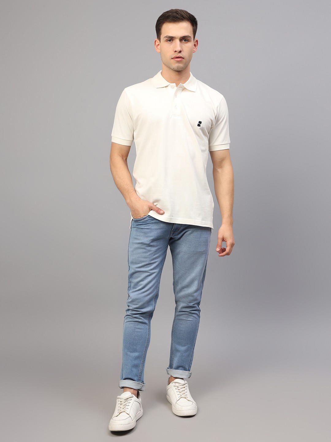 

SUMISO Polo Collar Organic Cotton T-shirt, Off white