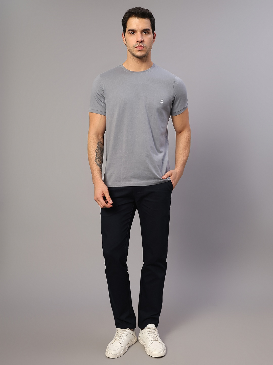 

SUMISO Round Neck Pure Cotton T-shirt, Grey