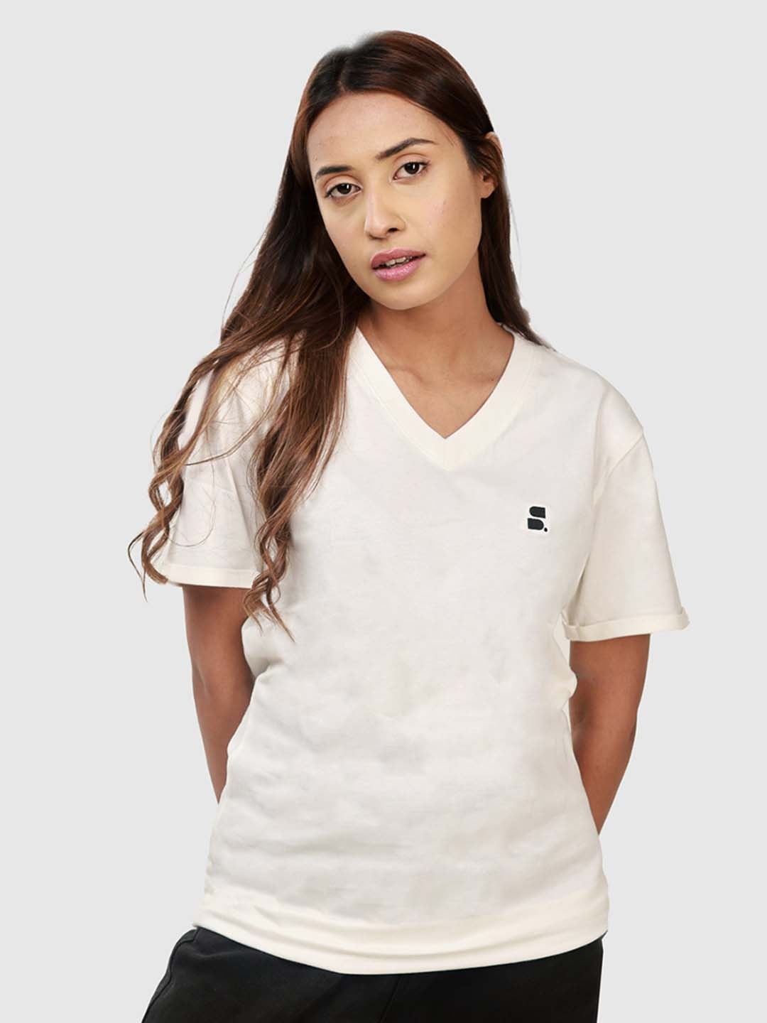 

SUMISO V-Neck Pure Cotton T-shirt, Cream