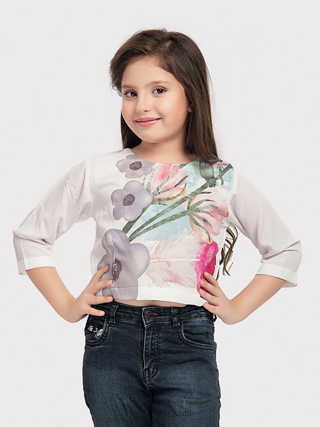 

Tiny Kingdom Floral Printed Round Neck Top, White