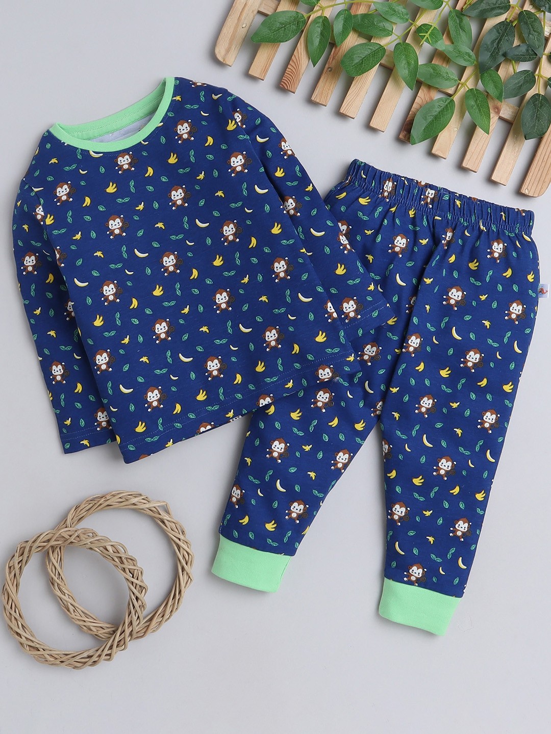 

BUMZEE Boys Graphic Printed Pure Cotton T-shirt & Pyjamas, Navy blue