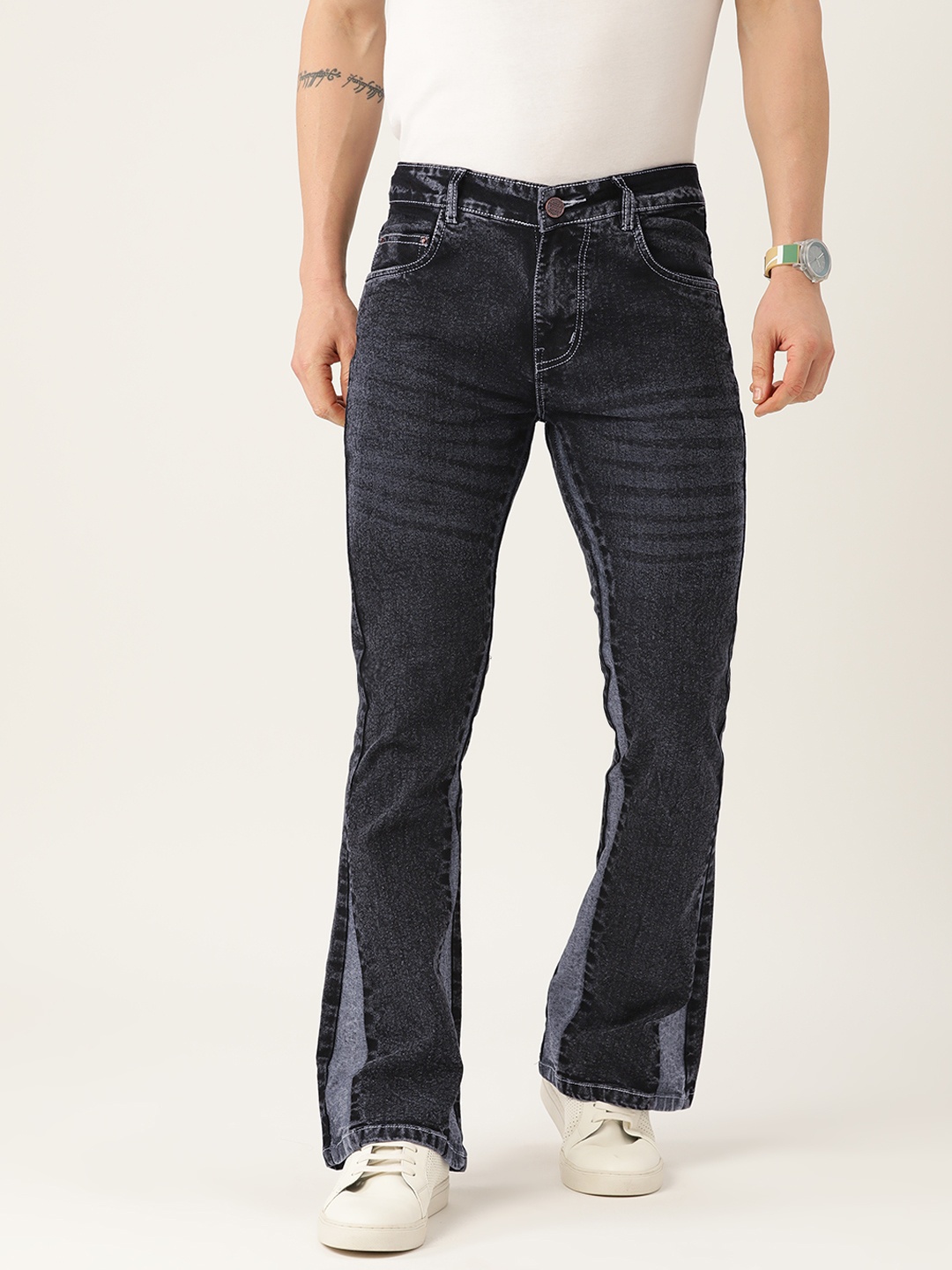 

PARIS HAMILTON Men Bootcut Printed Stretchable Jeans, Charcoal