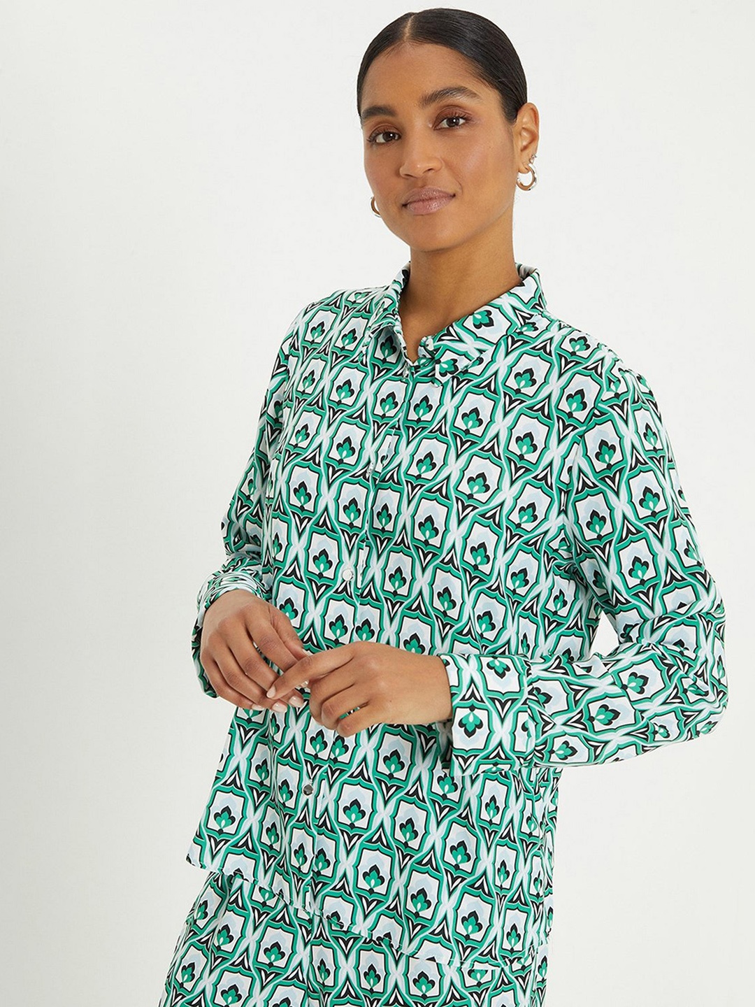 

DOROTHY PERKINS Printed Wide Cuff Shirt, Green