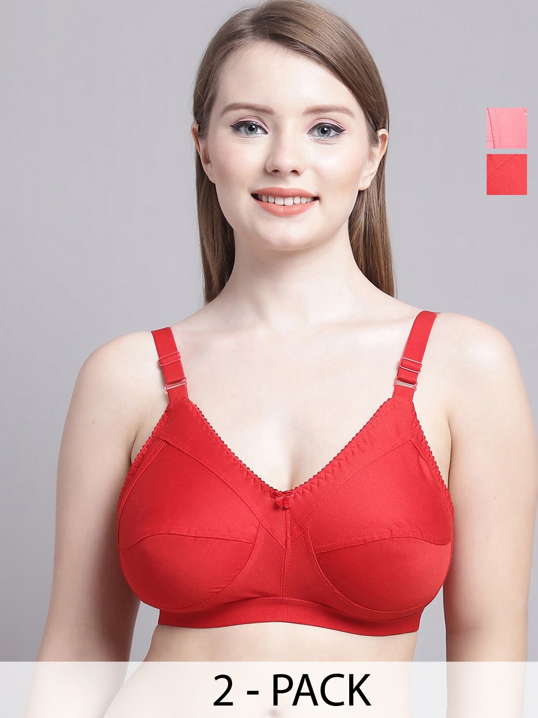 

GRACIT Pack of 2 Medium Coverage Bralette Bra, Red