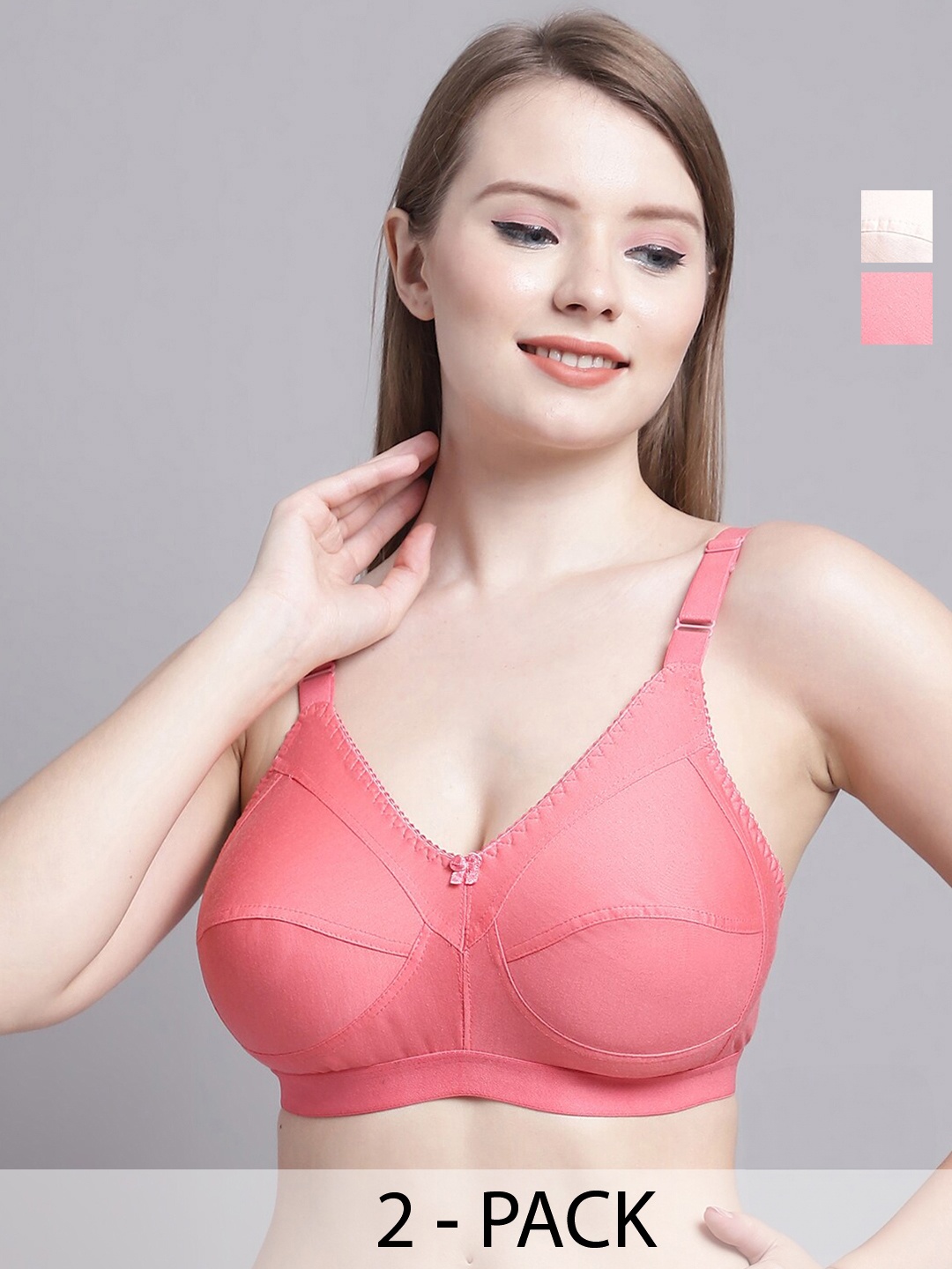 

GRACIT Pack of 2 Medium Coverage Bralette Bra, Cream