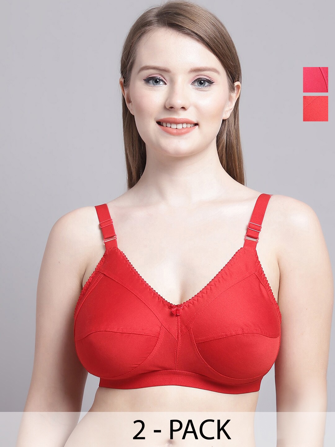 

GRACIT Pack Of 2 Non Padded Medium Coverage T-shirt Bras With All Day Comfort, Red