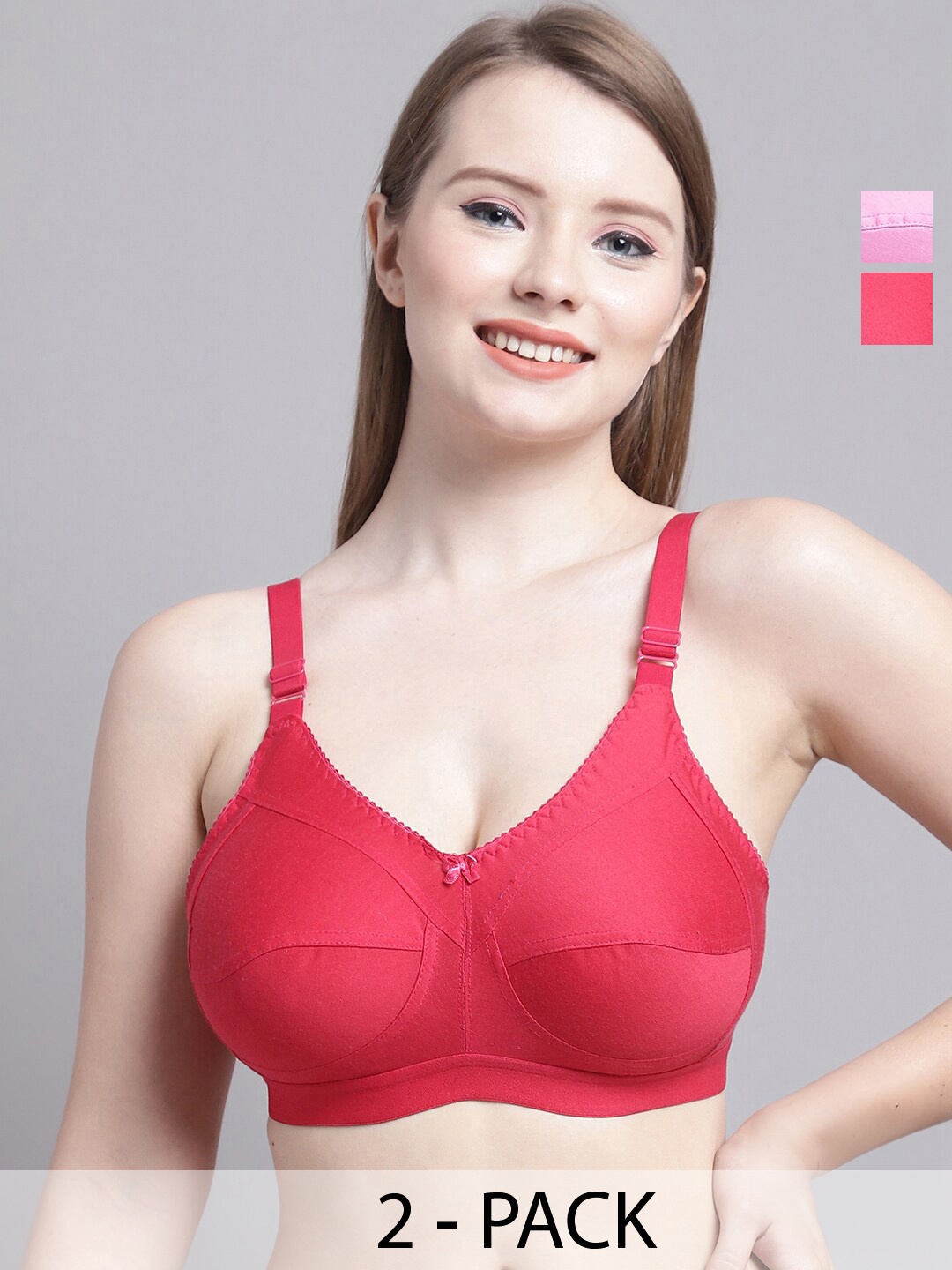 

GRACIT Pack of 2 Medium Coverage T-shirt Bra, Pink