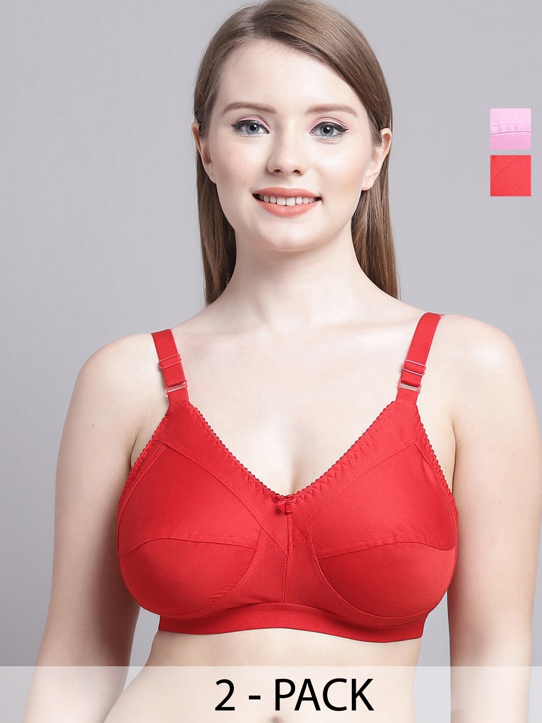 

GRACIT Pack Of 2 Non Padded Medium Coverage T-shirt Bras With All Day Comfort, Red