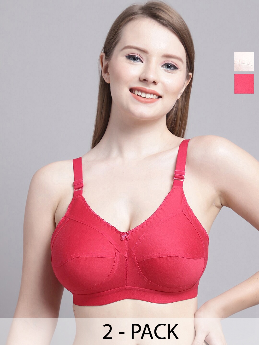 

GRACIT Pack of 2 Medium Coverage T-shirt Bra, Pink