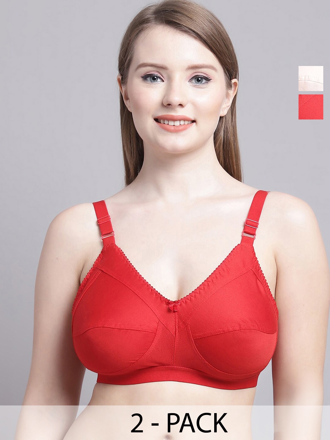 

GRACIT Pack Of 2 Non Padded Medium Coverage T-shirt Bras With All Day Comfort, Peach