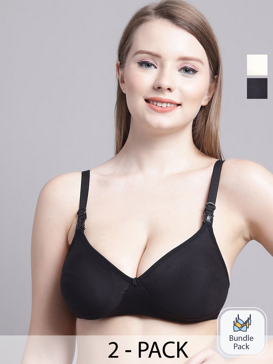 

GRACIT Pack Of 2 Non Padded Medium Coverage T-shirt Bras With All Day Comfort, Black